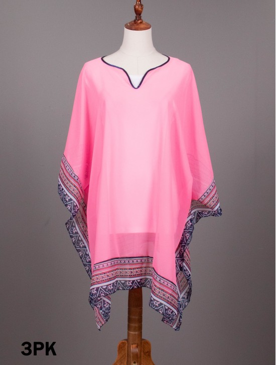 V-Neck Top W/ Tribal Print Trim